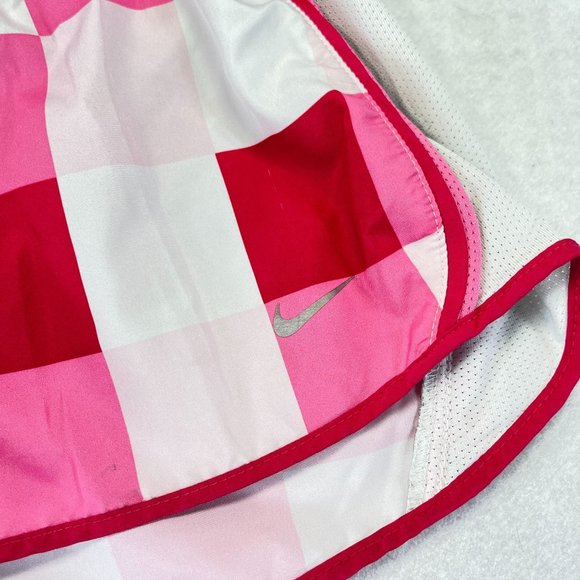 NIKE Womens M Dri Fit Checkered Pink White Performance Shorts Inner Drawstring - Picture 3 of 8